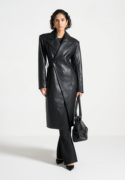 Leather Asymmetric Belted Coat