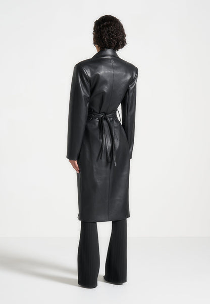 Leather Asymmetric Belted Coat