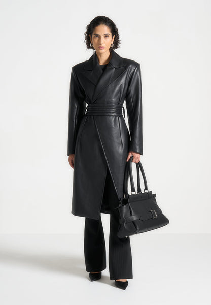 Leather Asymmetric Belted Coat