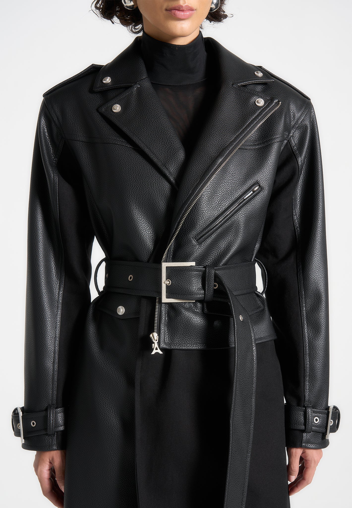 Leather Biker Trench Coat