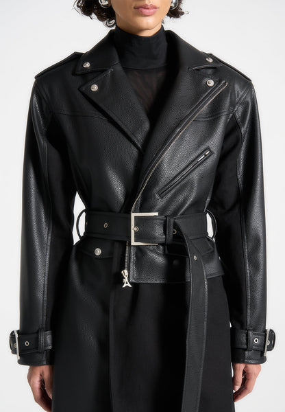 Leather Biker Trench Coat