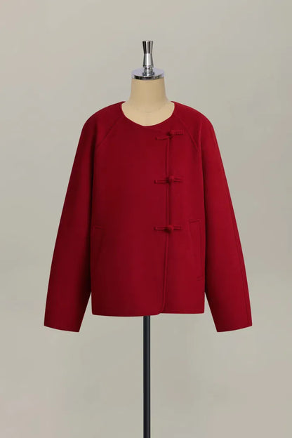 New Style Buttoned Short Wool Coat in Merino Wool
