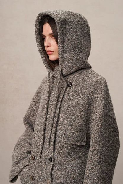 Oversized Sleeve Hooded Blazer Coat in Alpaca Loop Wool