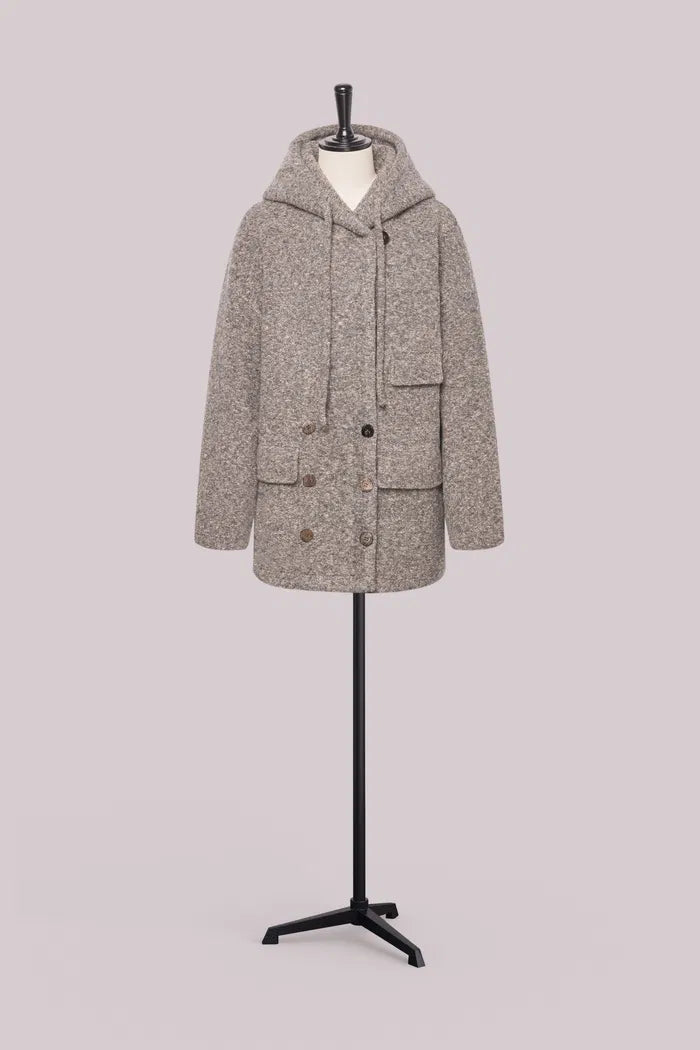 Oversized Sleeve Hooded Blazer Coat in Alpaca Loop Wool