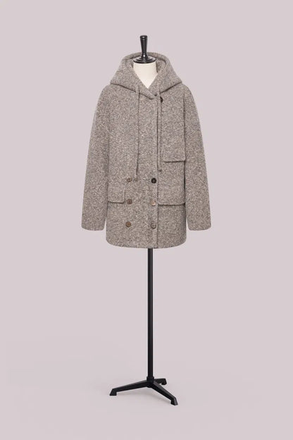 Oversized Sleeve Hooded Blazer Coat in Alpaca Loop Wool