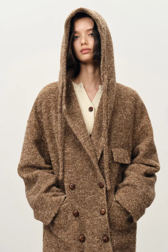 Oversized Sleeve Hooded Blazer Coat in Alpaca Loop Wool