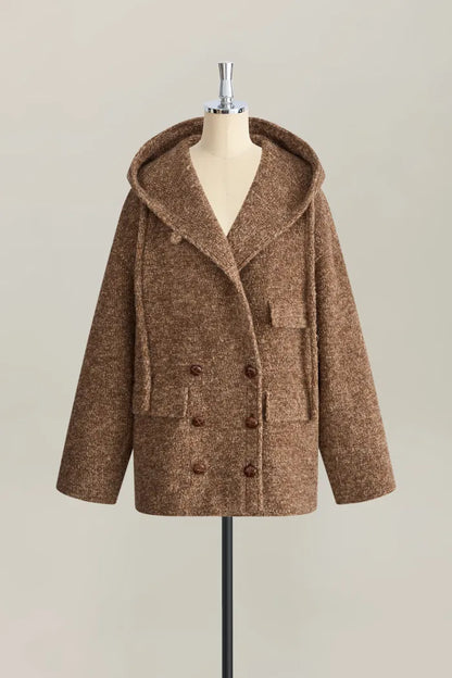 Oversized Sleeve Hooded Blazer Coat in Alpaca Loop Wool