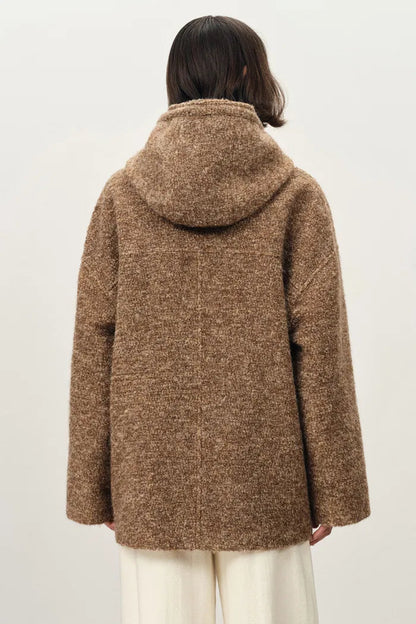 Oversized Sleeve Hooded Blazer Coat in Alpaca Loop Wool