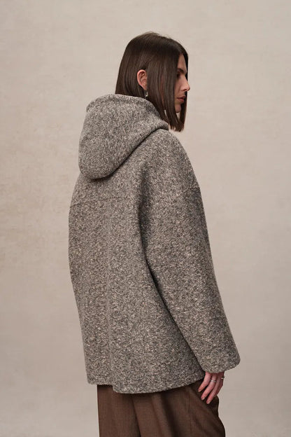 Oversized Sleeve Hooded Blazer Coat in Alpaca Loop Wool