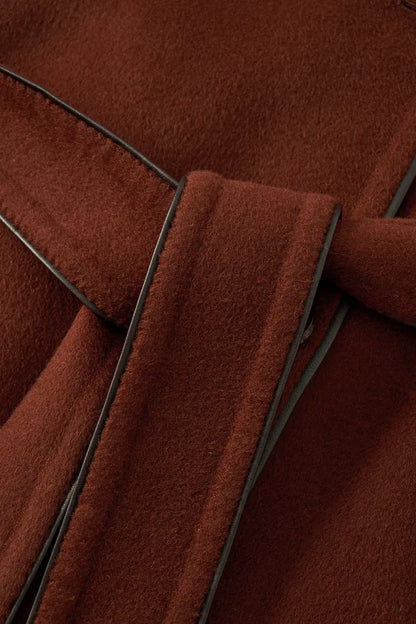 PU Trim Wool Trench Coat in Double-Face Merino Wool