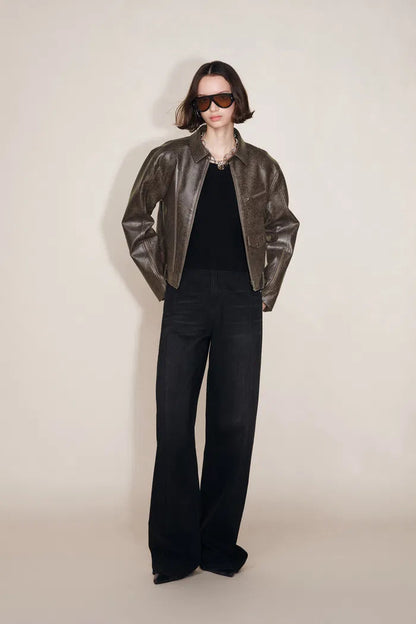 Short Biker Jacket in Faux Leather