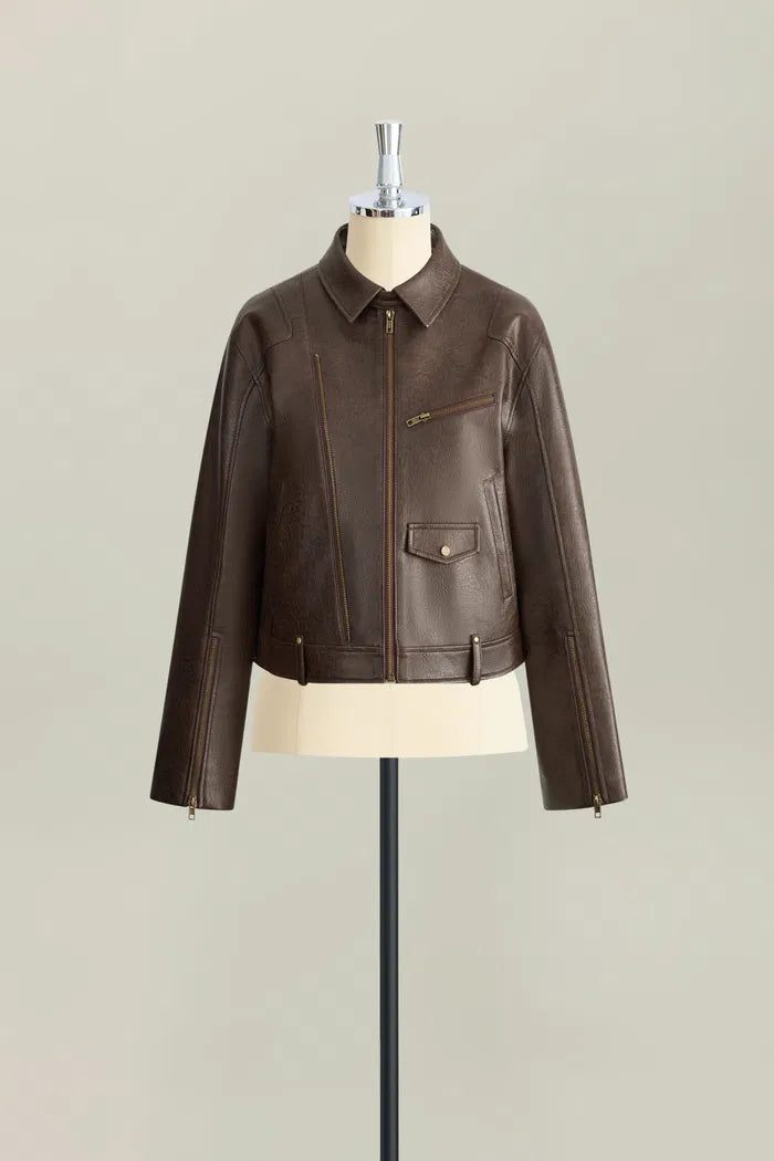 Short Biker Jacket in Faux Leather