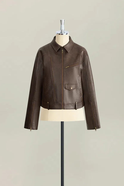 Short Biker Jacket in Faux Leather