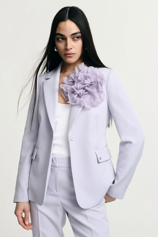 Single-breasted blazer with large decorative flower