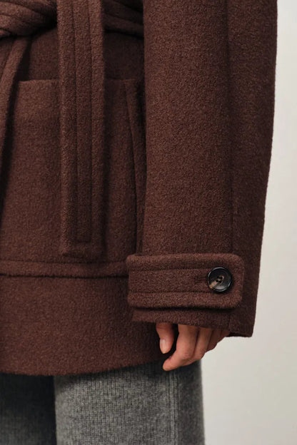 Stand Collar Tie Short Coat in Cashmere