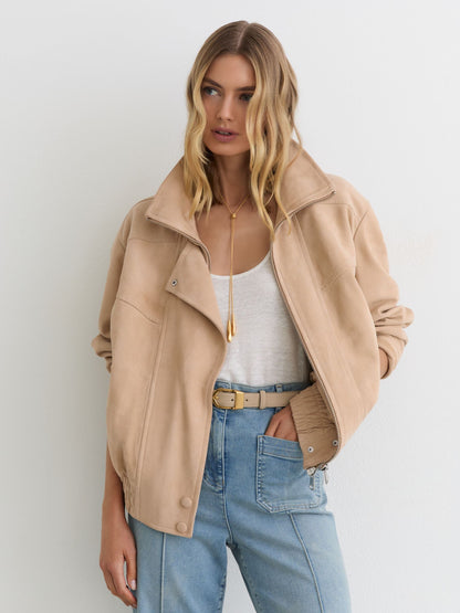 Suede Oversized Jacket in Neutral