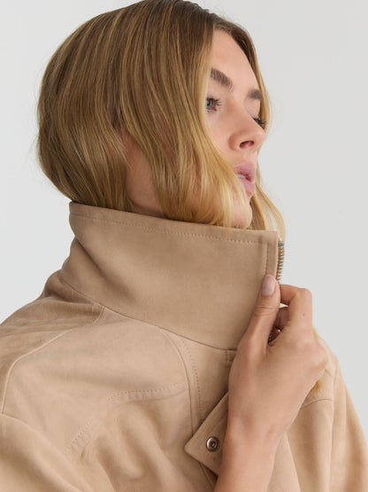 Suede Oversized Jacket in Neutral