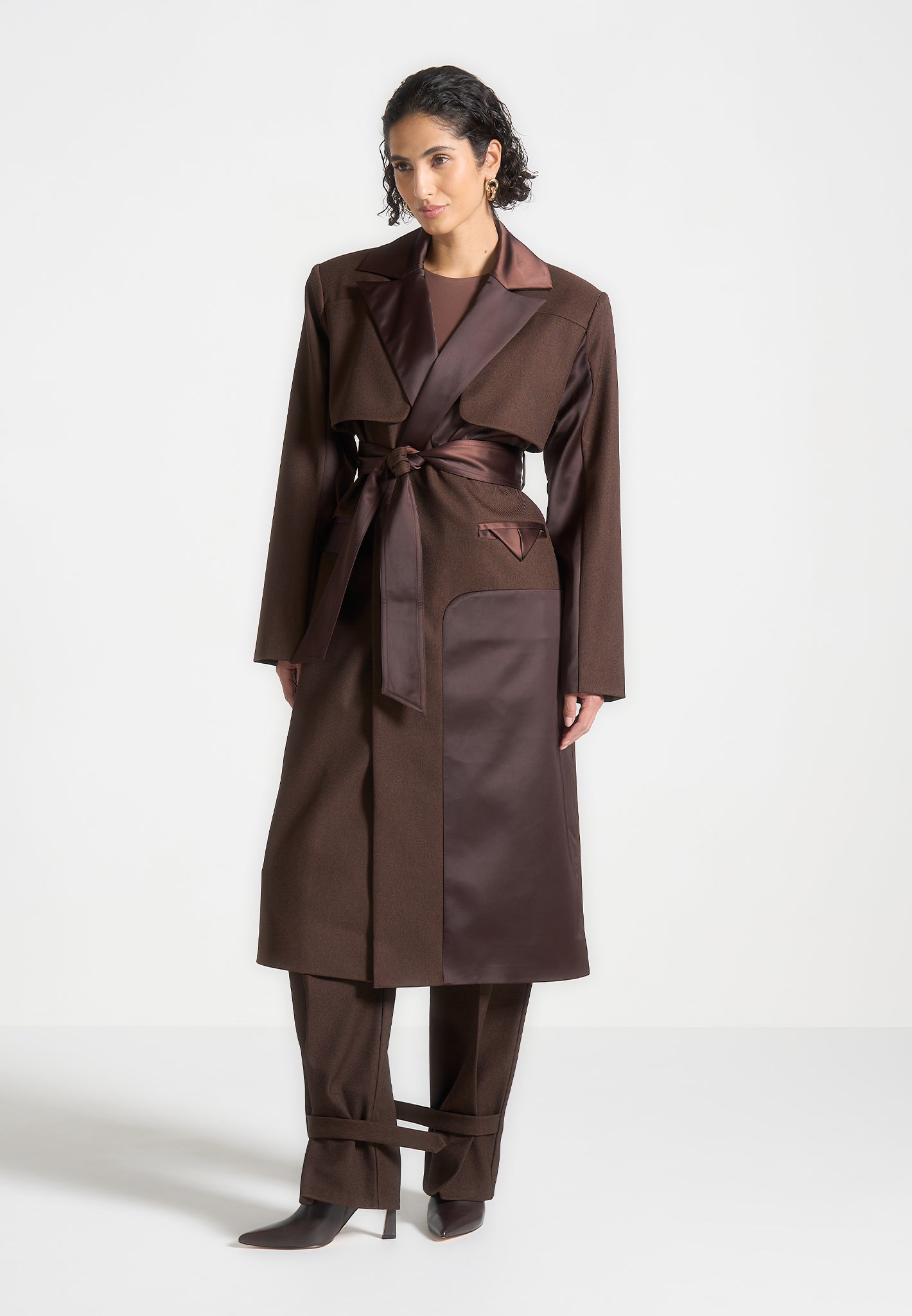 Tailored Satin Trench Coat