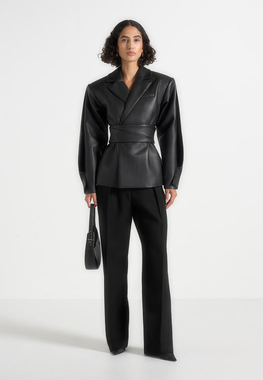 Twist Sleeve Leather Blazer with Belt2