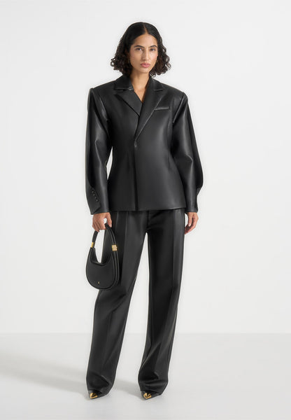 Twist Sleeve Leather Blazer with Belt2