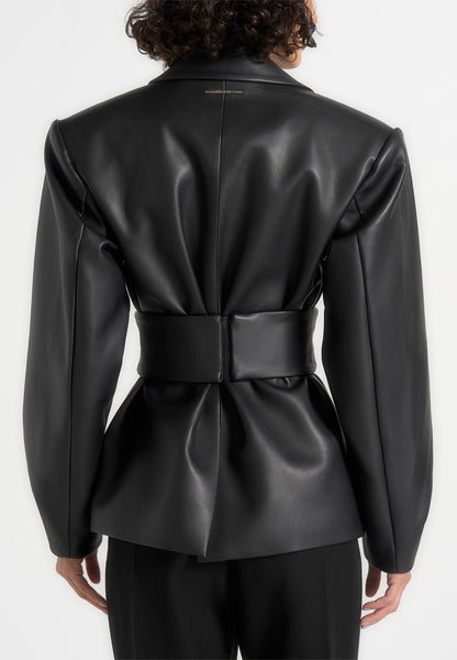 Twist Sleeve Leather Blazer with Belt2