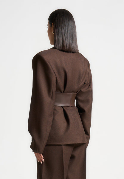 Twist Sleeve Leather Blazer with Belt-1