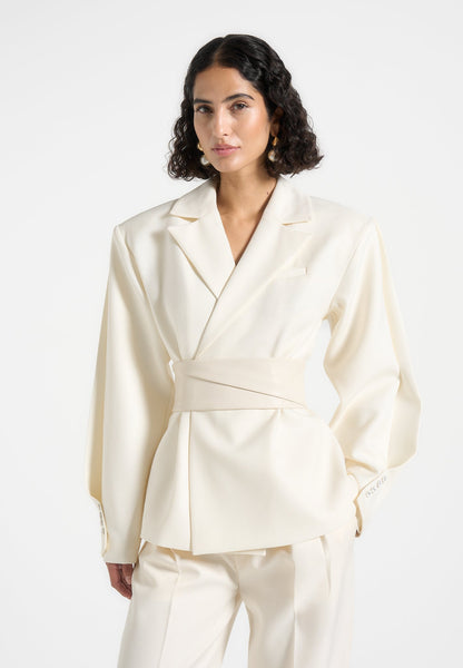Twist Sleeve Leather Blazer with Belt-1