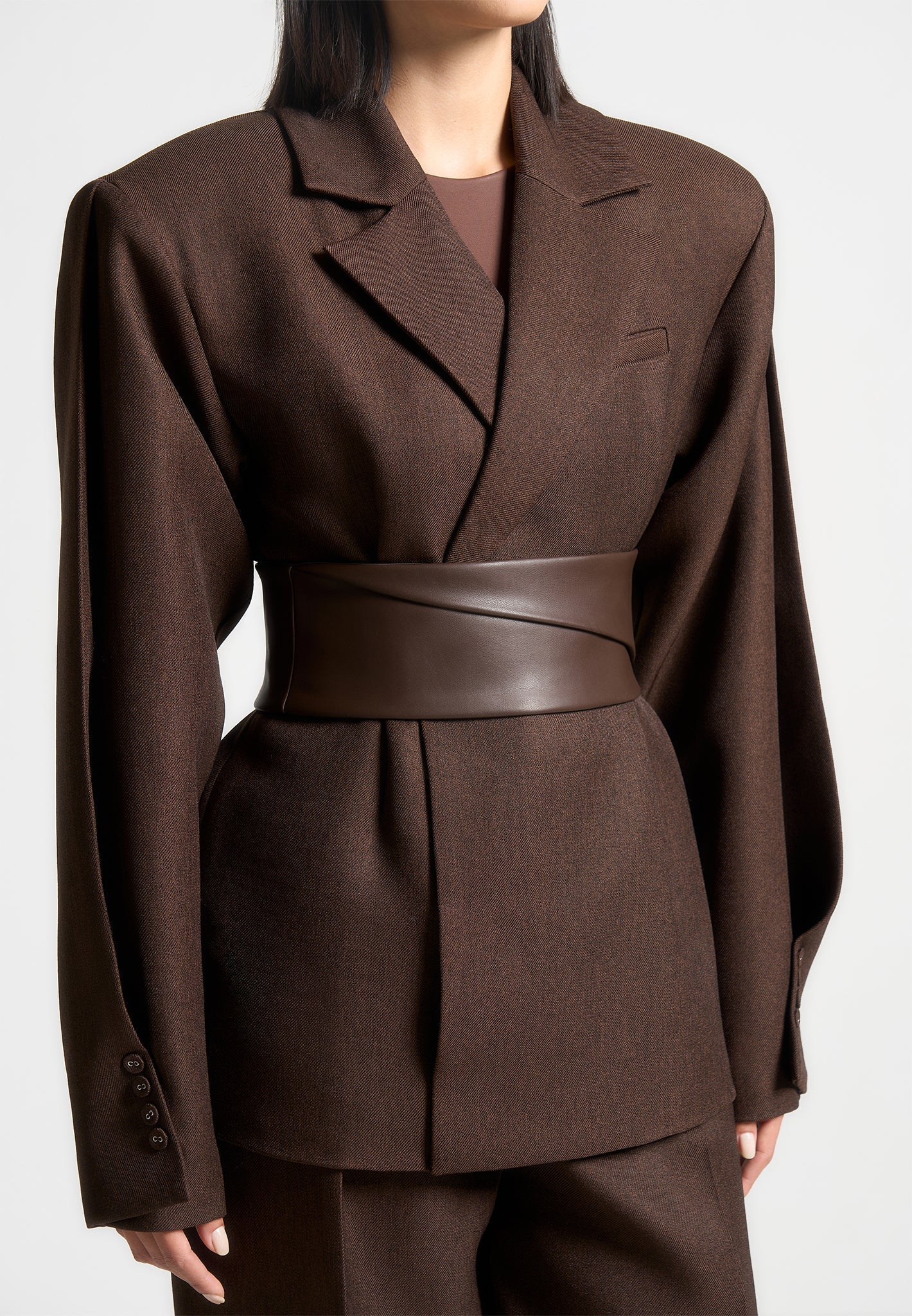 Twist Sleeve Leather Blazer with Belt-1