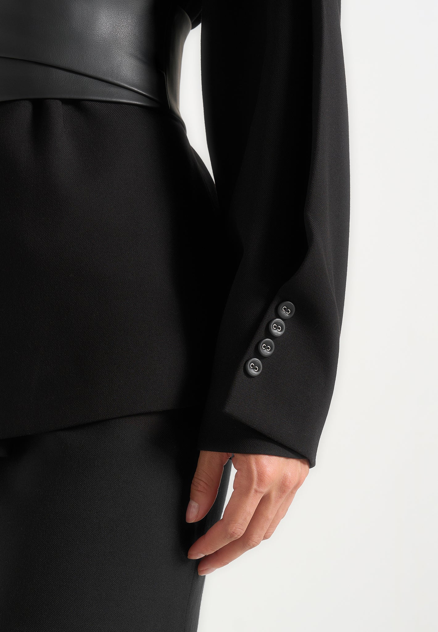 Twist Sleeve Leather Blazer with Belt-1