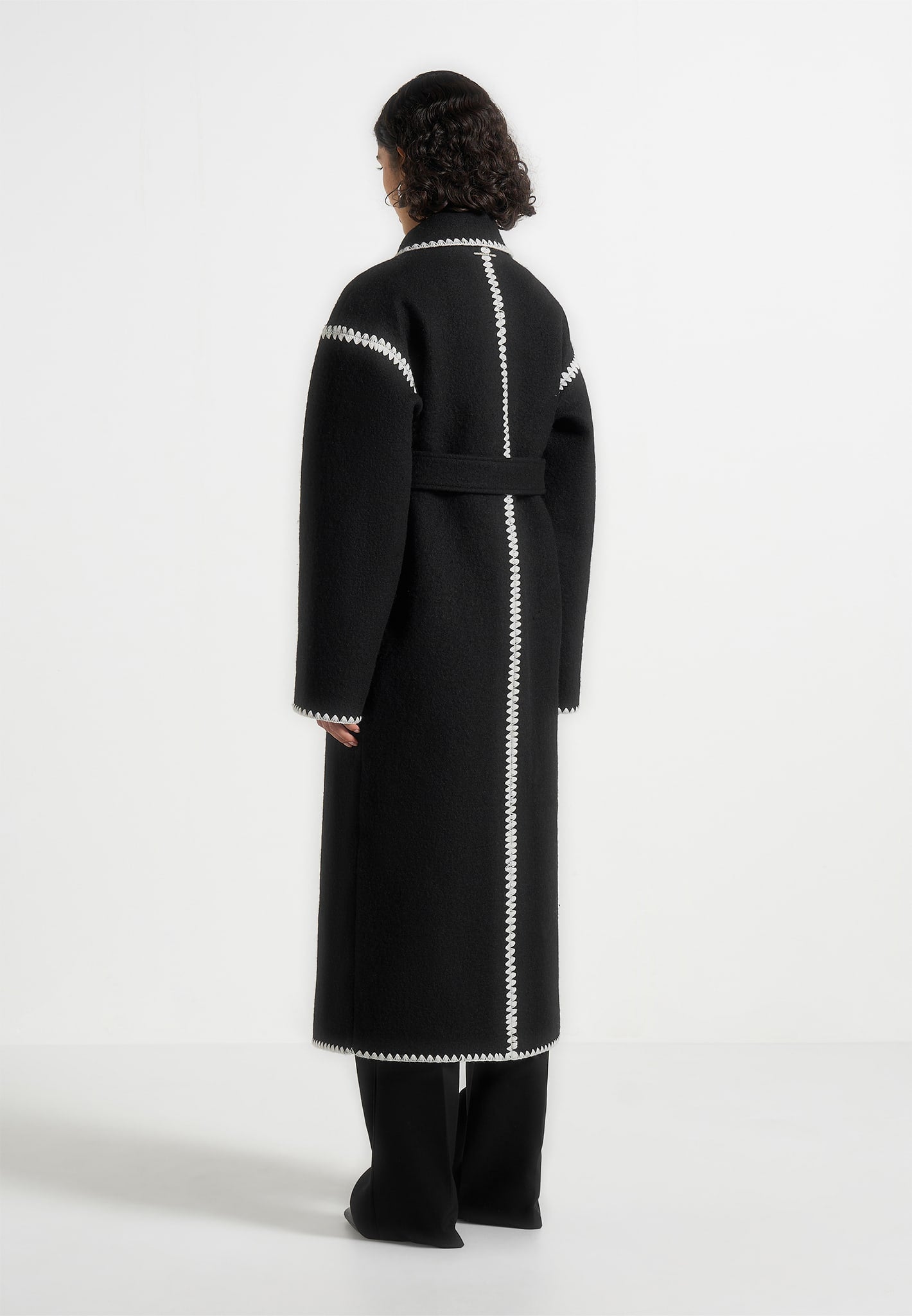 Wool Blanket Stitch Belted Longline Coat