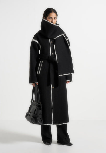 Wool Blanket Stitch Belted Longline Coat