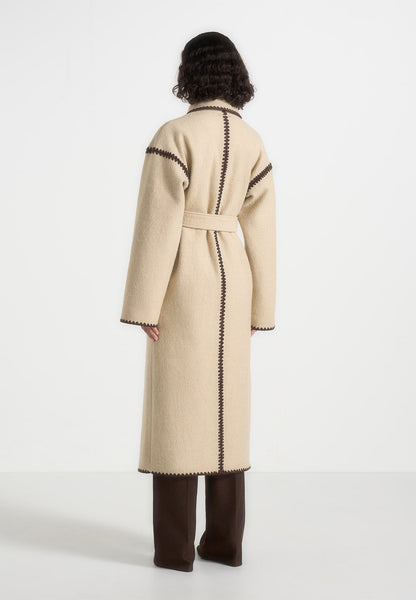 Wool Blanket Stitch Belted Longline Coat