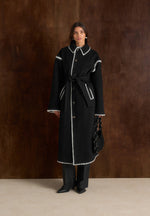 Wool Blanket Stitch Belted Longline Coat