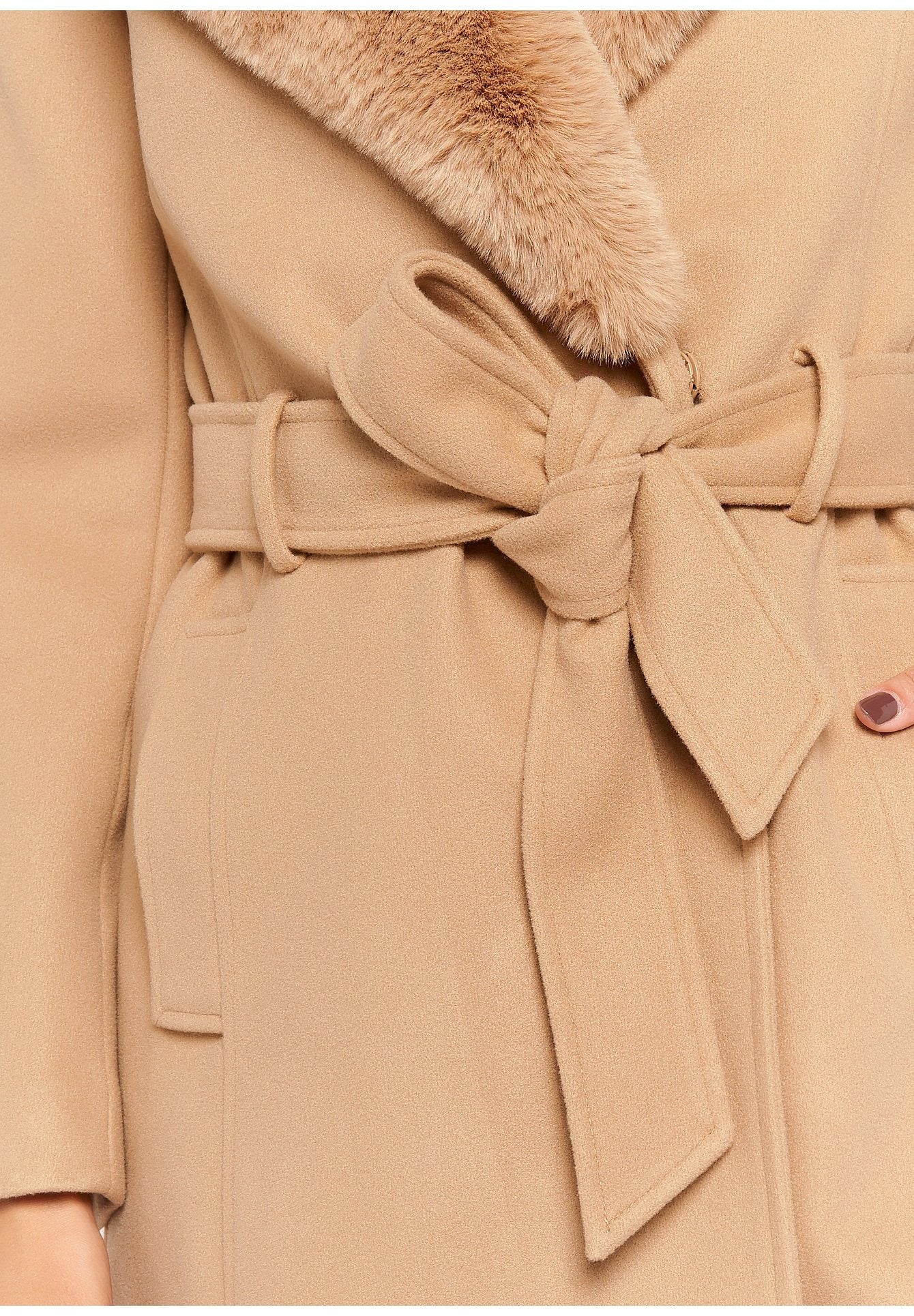 Belted Wool-Blend Coat with Plush Collar
