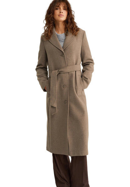 HAMIDA Tailored Wool Coat with Defined Waist and Classic Lapel