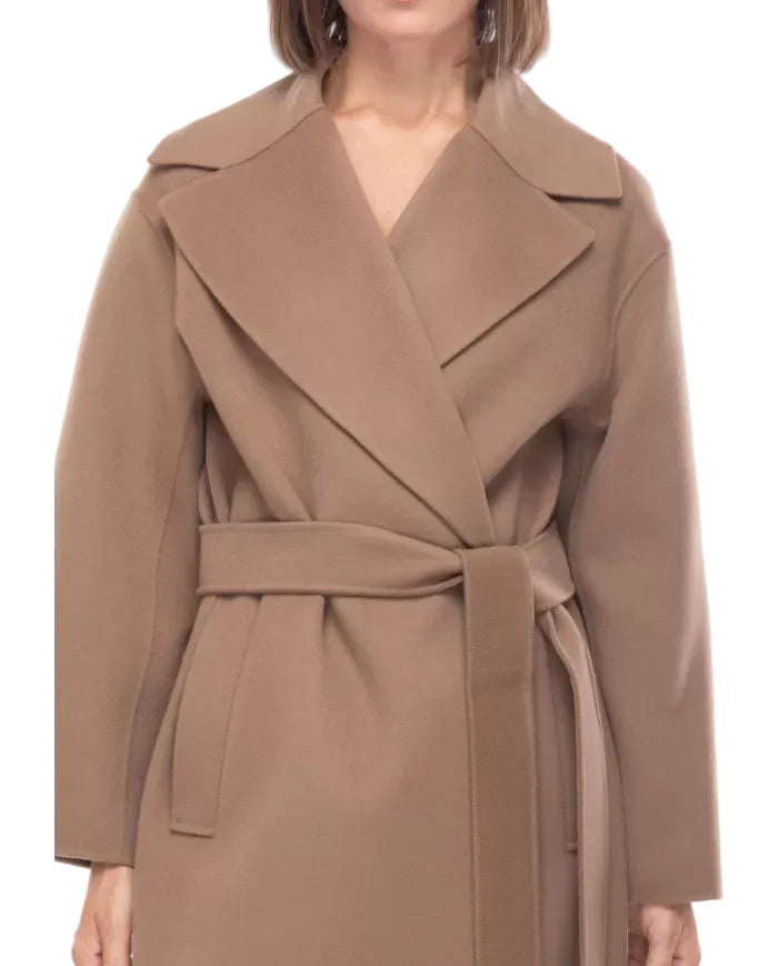 Luxury Wool-Blend Wrap Coat – Belted Longline Silhouette with Wide Lapel