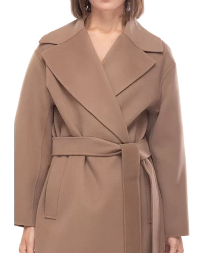Luxury Wool-Blend Wrap Coat – Belted Longline Silhouette with Wide Lapel