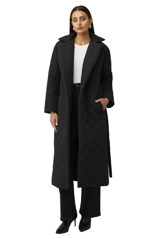 Quilted Long Luxe Belted Puffer Coat