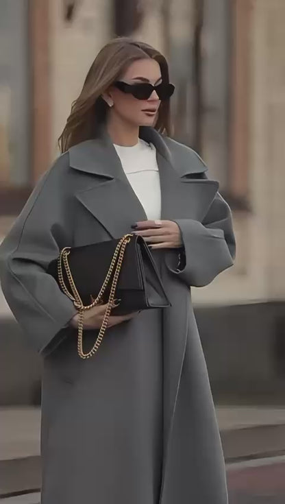 Hamida Wool Wrap Coat – Elegant Belted Long Winter Overcoat for Women