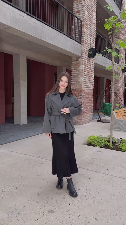 Hamida Classic Wool Wrap Coat – Tailored Belted Silhouette