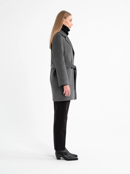 Hamida Classic Wool Wrap Coat – Tailored Belted Silhouette