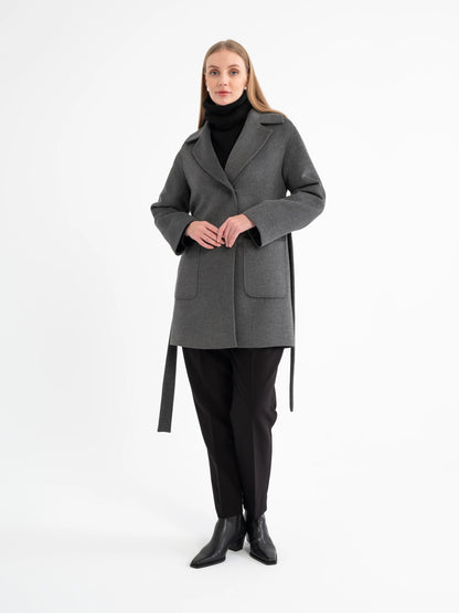 Hamida Classic Wool Wrap Coat – Tailored Belted Silhouette