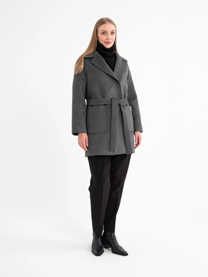 Hamida Classic Wool Wrap Coat – Tailored Belted Silhouette