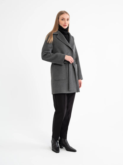 Hamida Classic Wool Wrap Coat – Tailored Belted Silhouette