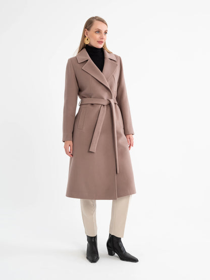 Luxury Wool-Blend Belted Longline Silhouette Wrap Coat