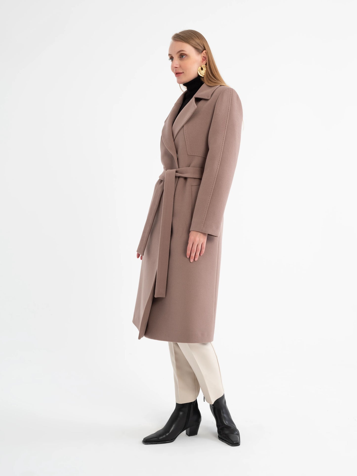 Luxury Wool-Blend Belted Longline Silhouette Wrap Coat