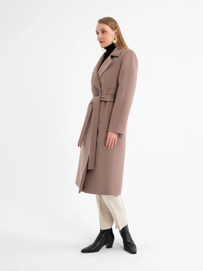Luxury Wool-Blend Belted Longline Silhouette Wrap Coat