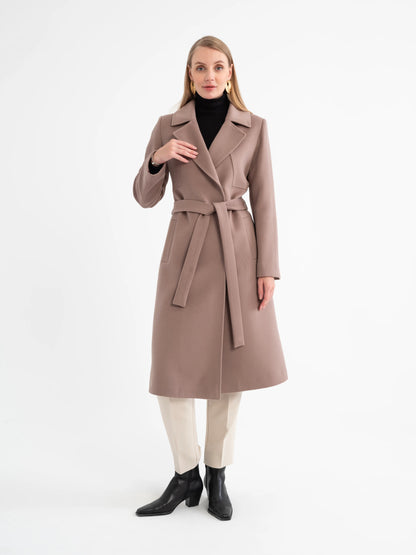 Luxury Wool-Blend Belted Longline Silhouette Wrap Coat